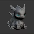 Cute White Baby Dragon Character With Big Blue Eyes And 3D Figurine On Dark Background 3d model