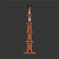 Red Multi Layered Architectural Tower With Circular Base And Top Platform