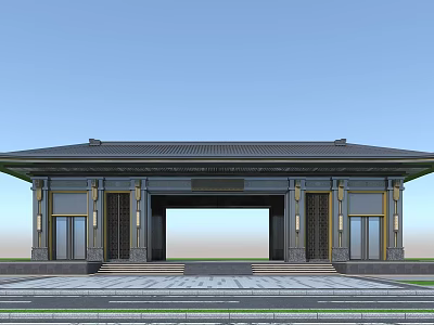Traditional Chinese Entrance Gate With Classic Design Ornate Columns Sloped Roof And Stone Steps 3d model