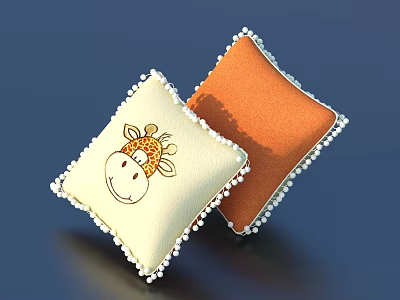 Cream Colored And Orange Pillows With Giraffe Pattern And White Beaded Edges 3d model