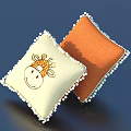 Cream Colored And Orange Pillows With Giraffe Pattern And White Beaded Edges 3d model