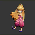 Cartoon Woman Princess With Long Golden Hair Green Gem Crown And Pink Striped Dress