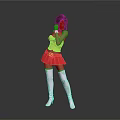 Anime Style Female Character In Yellow Top Red Skirt And White Thigh High Socks