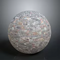Natural Stone Sphere With Mosaic Tiled Surface And Colorful Textured Design Details