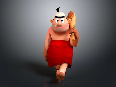 3D Cartoon Style Sculpture Carving Character in Red Garment Holding Wooden Mallet With Black Topknot 3d model