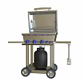 Stainless Steel Outdoor Grill Cart With Blue Knobs Gas Tank And Wheels