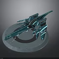 Futuristic Teal Mechanical Structure With Multiple Wing like Components And Circular Base
