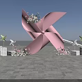 Large Pink Pinwheel Decoration With Small Pinwheels Flowers And White Crates
