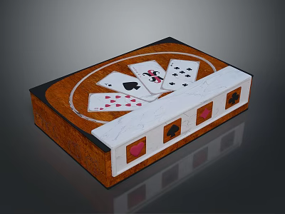 Stylish Entertainment Table with Playing Cards Design and Brown White Surface 3d model
