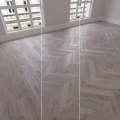 Light Gray Wooden Floor with Straight and Herringbone Patterns in Interior with Natural Light 3d model