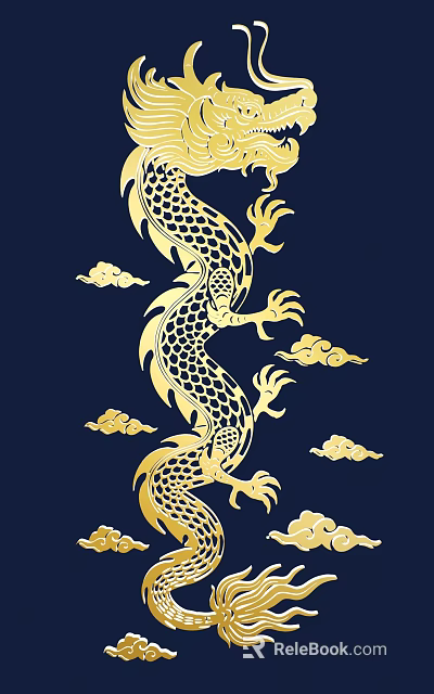 Exquisite Golden Dragon Carving With Cloud Patterns On Dark Blue Background 3d model