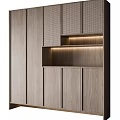 Modern Wooden Entryway Cabinet Sideboard Design With Open Shelf And LED Lighting