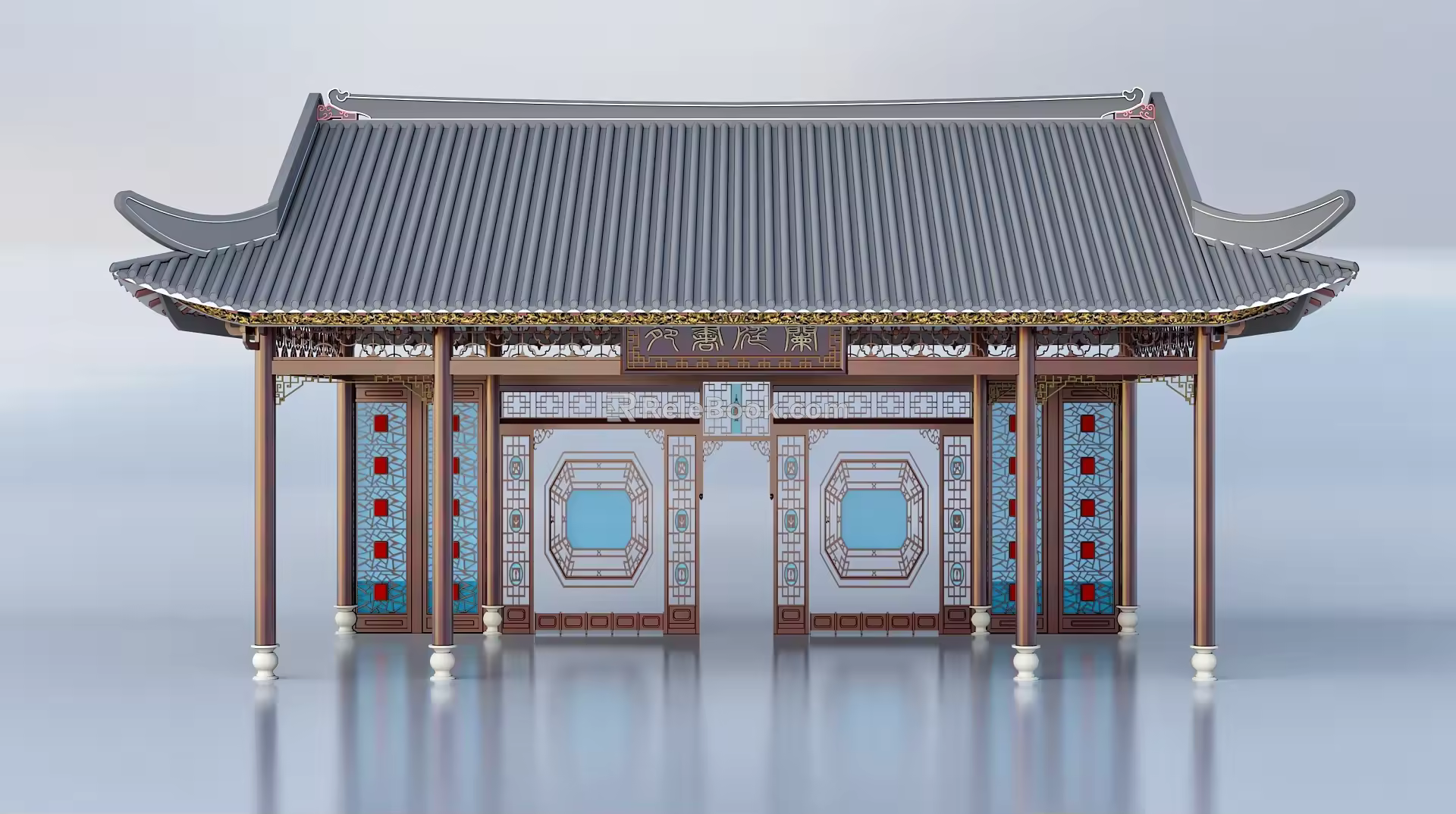 Chinese style gate pavilion ancient building 3d model