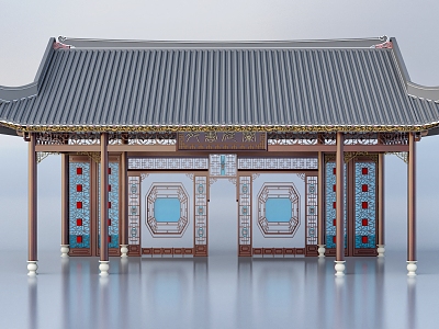 Chinese style gate pavilion ancient building model