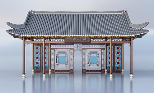 Chinese style gate pavilion ancient building 3d model