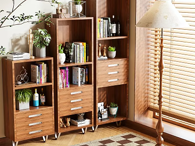 Wooden Storage Shelf Cabinet With Multiple Tiers Drawers Books And Decorative Items 3d model