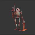 Sci Fi Robot Character With Skeleton Structure White Dome Head Gun Mechanical Parts And Orange Energy Effects