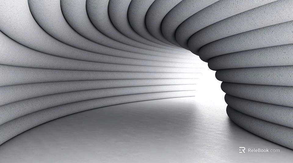 Modern Exhibition Hall Architectural Design With Curved Gray Walls And Smooth Floor 3d model 
