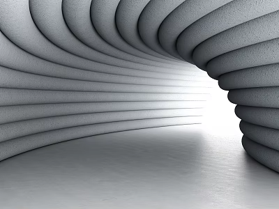 Modern Exhibition Hall Architectural Design With Curved Gray Walls And Smooth Floor 3d model