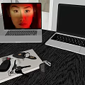 Two Modern Laptops On Wooden Desk With Lit And Dark Screens
