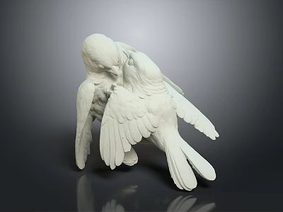 White Bird Sculptures As Flying Animals With Cuddling Pose And Spread Wings On Gray Background 3d model