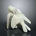 White Bird Sculptures As Flying Animals With Cuddling Pose And Spread Wings On Gray Background