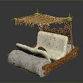 Handcrafted Decorative Structure With Leopard Print Canopy Wooden Frame And White Cushioned Seats