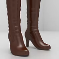 Stylish Brown Leather Knee High Boots With High Heel And Classic Design