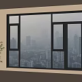 Large Casement Windows in Interior Room with City View and Potted Plant