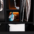 Modern Storage Cabinet Interior With Double Washing Machines Cleaning Tools And LED Lighting