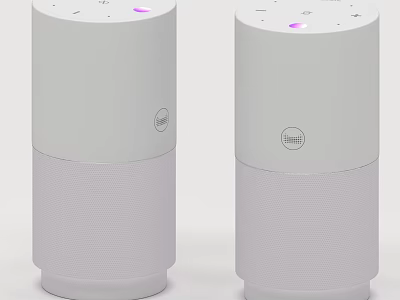 White Cylindrical Headphone Speaker Pair With Purple Indicator And Mesh Design 3d model