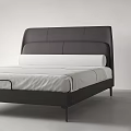 Modern Minimalist Double Bed With Leather Headboard Black Frame And White Mattress