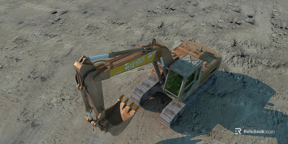 Heavy Duty Yellow Tracked Excavator With Large Bucket Working On Sandy Construction Site 3d model 