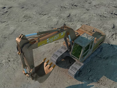 Heavy Duty Yellow Tracked Excavator With Large Bucket Working On Sandy Construction Site 3d model