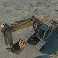 Heavy Duty Yellow Tracked Excavator With Large Bucket Working On Sandy Construction Site