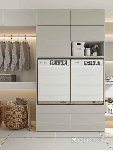 Bathroom Cabinet Rack With Touchfish White Appliances Control Panel And Hanging Towels 3d model 