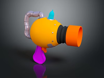 Colorful Cartoon Toy Gun 3D Model With Yellow Body Orange Nozzle And Purple Grip 3d model