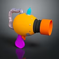 Colorful Cartoon Toy Gun 3D Model With Yellow Body Orange Nozzle And Purple Grip