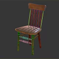 Wooden Leisure Chair with Slatted Back Gray Padded Seat and Decorative Carved Legs