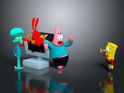 SpongeBob SquarePants Patrick Star Squidward And Mr Krabs 3D Interactive Group Scene 3d model