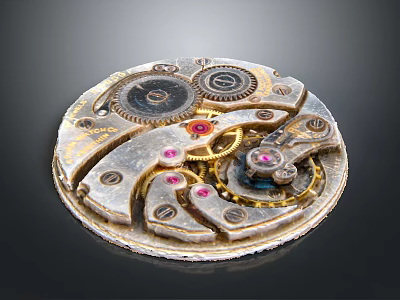 Intricate Mechanical Watch Movement With Gears Ruby Bearings And Precision Components 3d model