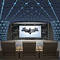 Modern Conference Room With Comfortable Leather Seats And Geometric Ceiling Design