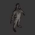 Post Apocalyptic Game Character Wearing Gas Mask And Protective Suit In Abandoned Area With Trees