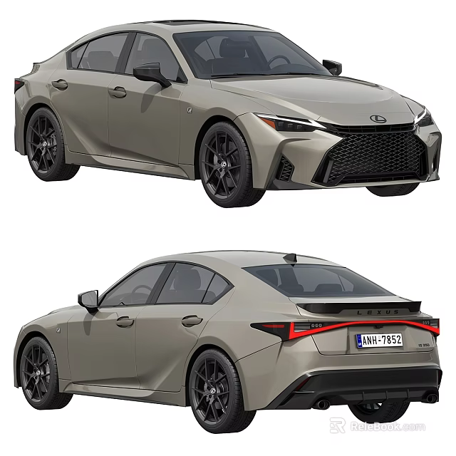 Sporty Light Beige Sedan With Black Wheels Front Grille And Rear Taillights Design 3d model 