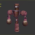 Traditional Wooden Training Weapon With Metal Accents Rope Wrapping And Hanging Sandbags