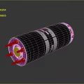 Shiny Black Cylindrical Object With Pink Ends And Metal Connectors On Reflective Surface