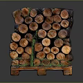 Natural Wooden Logs Stacked On Pallet Forming A Neat Pile With Wood and Stone Texture