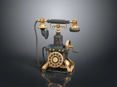Vintage Rotary Telephone With Gold Accents And Classic Design Details 3d model