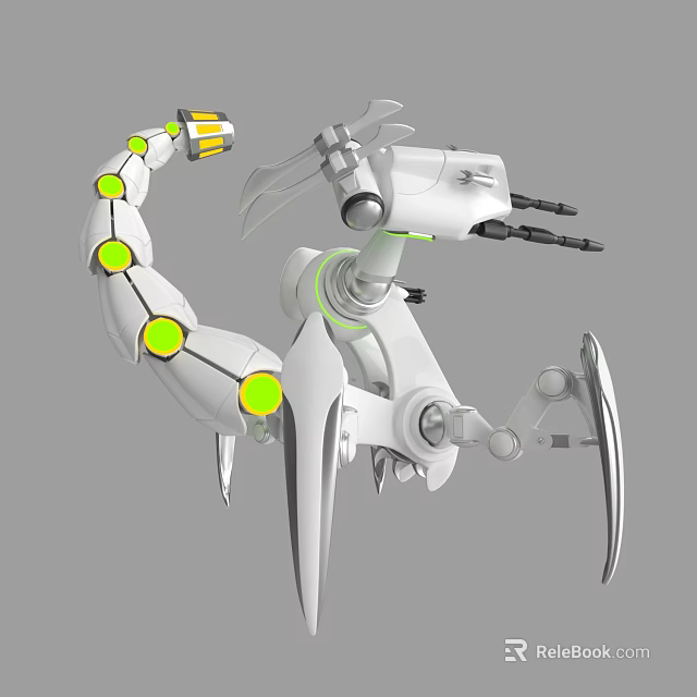 Smart Machine With White Articulated Mechanical Arm Green Circular Indicators And Sensor Appendages 3d model 