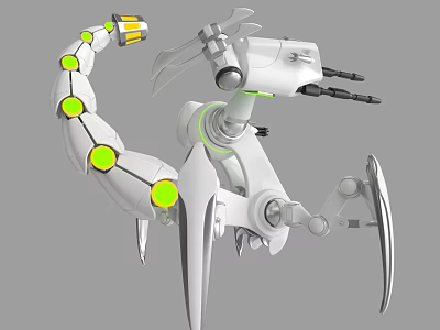 Smart Machine With White Articulated Mechanical Arm Green Circular Indicators And Sensor Appendages 3d model